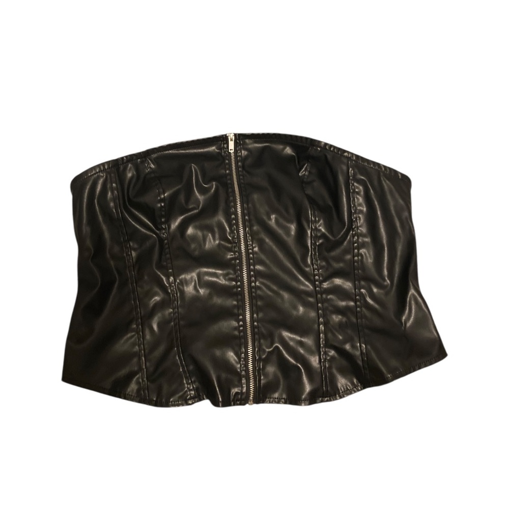 Black Faux Leather Zip Up Top